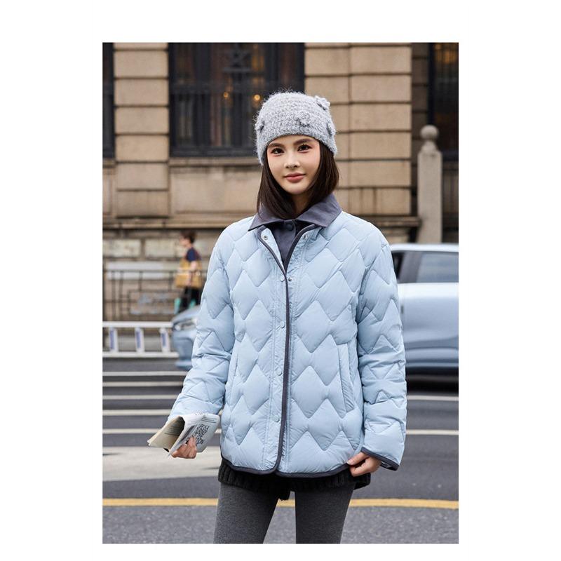 Lapel Contrast Color Lightweight Down Cotton Jacket Women's New Korean Style Splicing Fake Two-piece Cotton Jacket Jacket