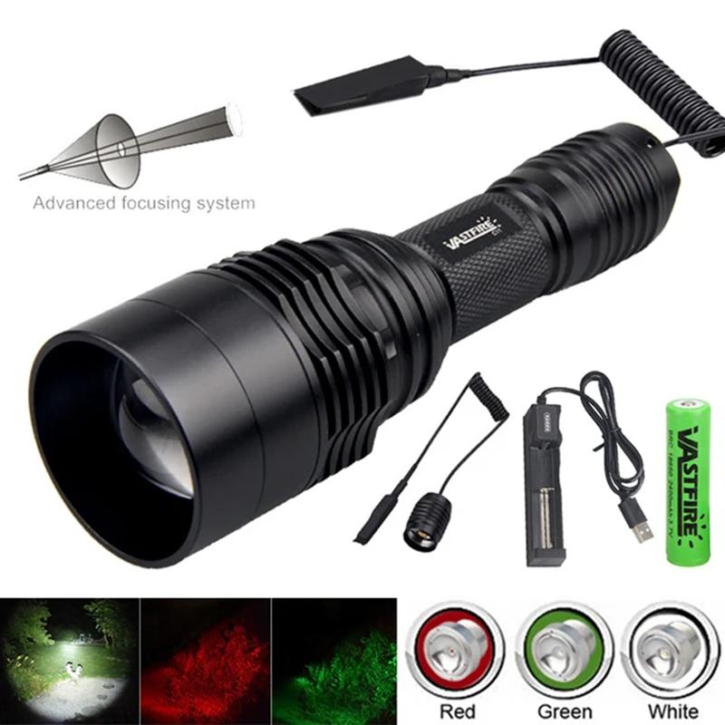 3in1 Multicolor Zoom Flashlight Tactical White/Red/Green Lighting Flashlight Torch Zoomable Outdoor Hunting Hiking Camping Torch