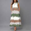Oversized Women Sleeveless Round Neck Dress Striking Large Floral Pattern Loose Calf Length Gown