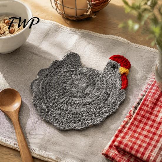 Decorative Kitchen Accessories Handmade Crochet Hen Coasters for Drinks, Cute Cartoon Yarn Cup Mats, Heat Handcrafted Woolen Trivets Resistant