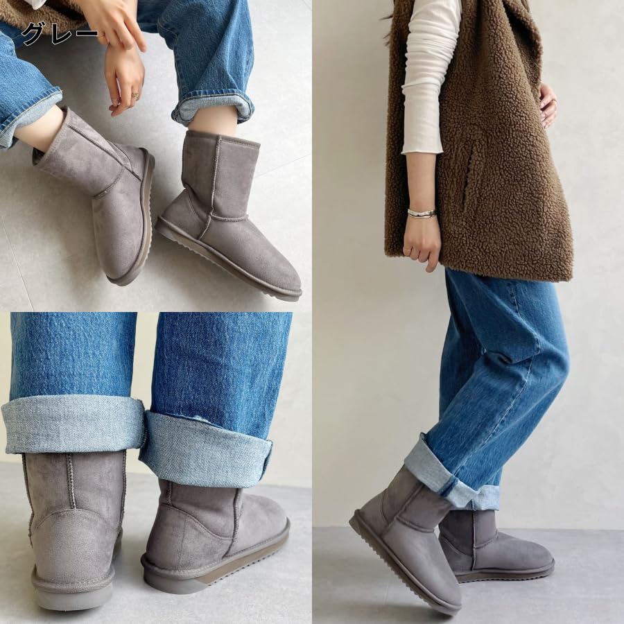 Oriental Traffic Women's Fur-lined Sheepskin Short Boots, Winter Snow Boots, Warm and Boa, Available in Large and Small Sizes, Sizes 25.0-25.5 cm, 254