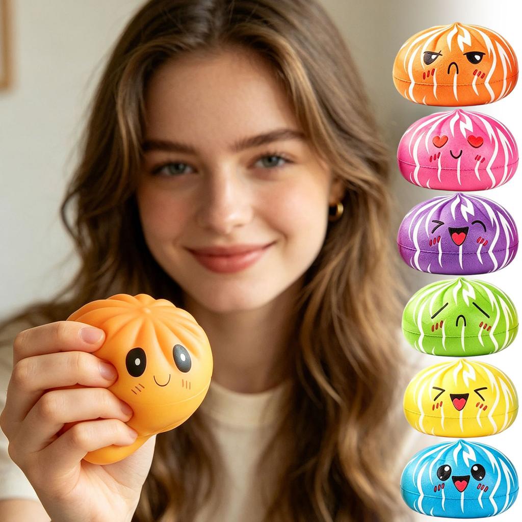 12 Piece Slow Rebound Bun Toys with Steam Basket Display Box Expression Design Stress Relief Set for Kids and Adults