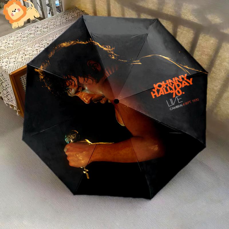 1pc Johnny Hallyday pattern Umbrella Portable Folding Umbrella Iron Frame Hole Bone Structure Outdoor Home Umbrella