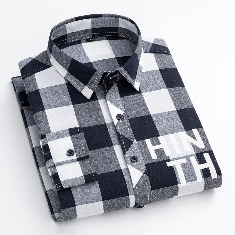 

Рубашка в клетку Мужская рубашка с длинными рукавами и принтом в виде букв Тонкая рубашка XXXXL синий
