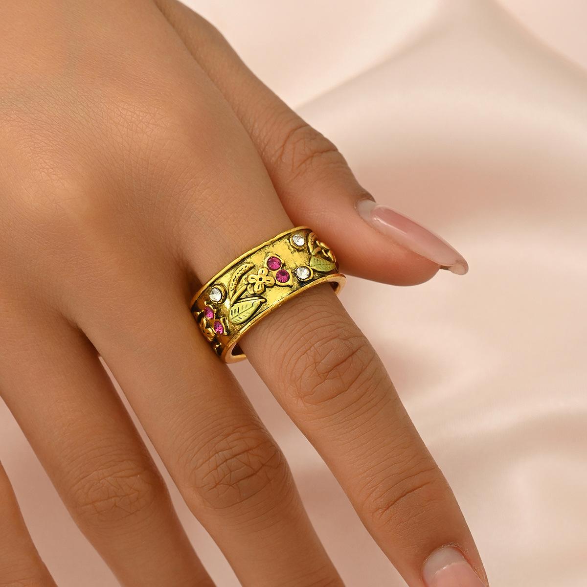 

Кольцо в литературном стиле, простое, женское, инкрустированное цветными бриллиантами, цветочное, универсальное, высококачественное кольцо