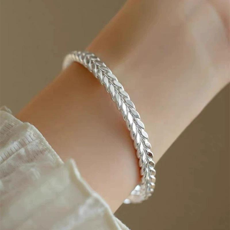 Nickel Silver Plated Wheat Ear Tassel Bracelet for Women - Smooth, Adjustable Niche Design