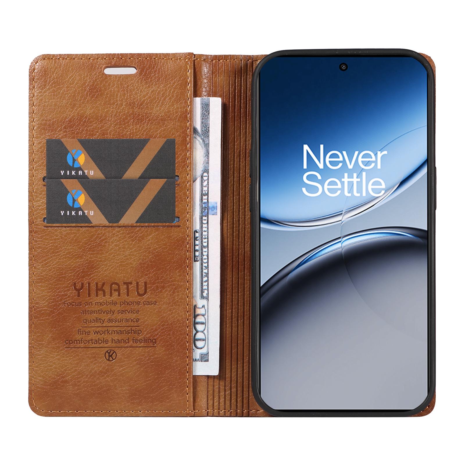 

YIKATU YK-006 For OnePlus Nord 4 Case Wallet Litchi Grain Leather Phone Cover Magnetic Auto-Absorbed Brown