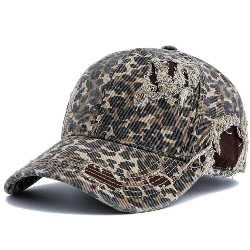 New Style Women's Vintage Distressed Baseball Cap Leopard Print Ripped Sun Hat Casual Streetwear Outdoor Cap