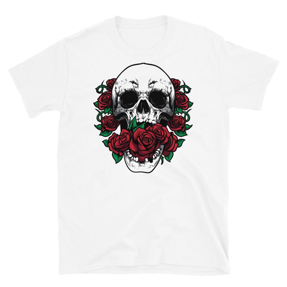 Skull and Red Roses Skeleton Gothic Hipster Novelty Short-Sleeve Unisex T-Shirt S