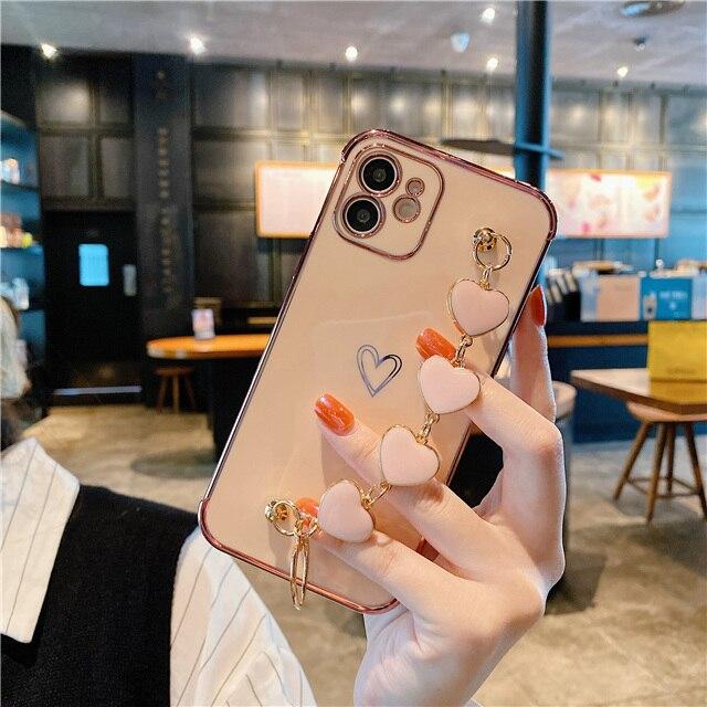 Heart Bracelet Hand Holder Case For Iphone 13 Pro 12 Mini 11 X Xr Xs Max Se2 7 8 Plus Luxury Gold Plated Silicone Phone Cover Kop Billigt Fri Frakt Arliga Recensioner Med Bilder Joom