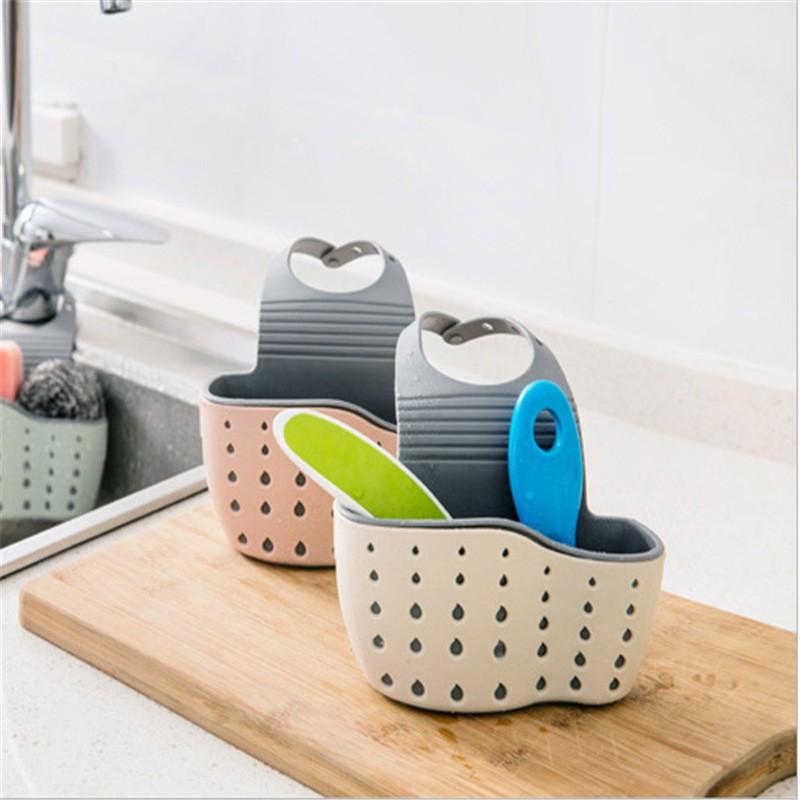 2PCS Adjustable button sink drainage hanging bag, kitchen storage shelf, faucet sponge double-layer drainage hanging basket