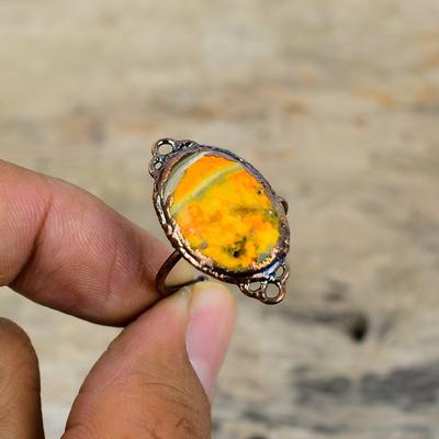 Bumble Bee Jasper Ring Electroformed Copper Ring Adjustable Rings Gemstone Ring Electroformed Jewelry Gift For Mom Handmade Birthstone Ring