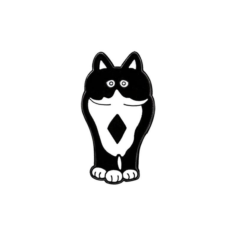 Cute Black White Cat Cartoon Animal Fun Design Enamel Brooch Alloy Badge Decorative Pin for Backpack Bag Clothing Accessory