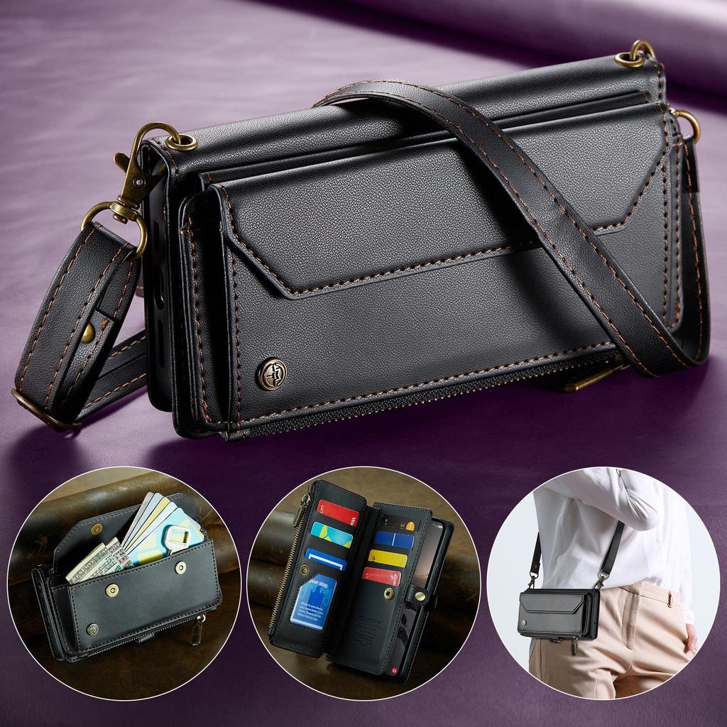 CaseMe Crossbody Wallet Case For Samsung Galaxy S26/S26+/S26 Ultra Zipper Wrise Multi-functional Flip PU Leather Card Holder Cover Protectives Skins