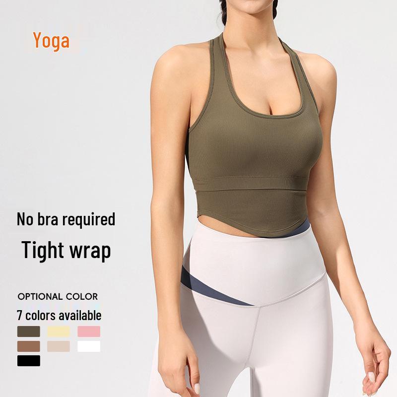 

European & American Shockproof Yoga Vest with Fixed Cup - Fitness Running Top Large