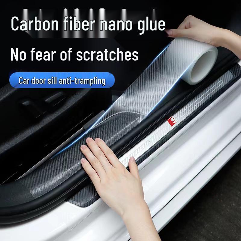BK3D Transparent Nano Carbon Fiber Car Door Sill Sticker - Universal Anti-Scratch, Anti-Collision Decorative Strip