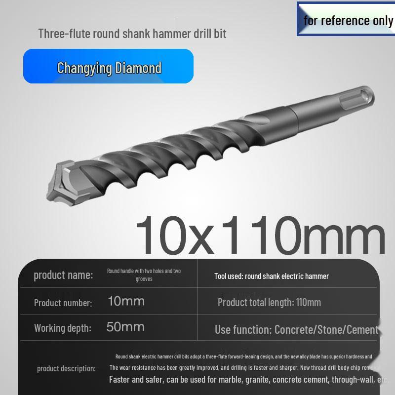 Three-Flute Round & Square Shank Drill Bit for Concrete, Cement, Rebar, Stone, Granite, Marble.