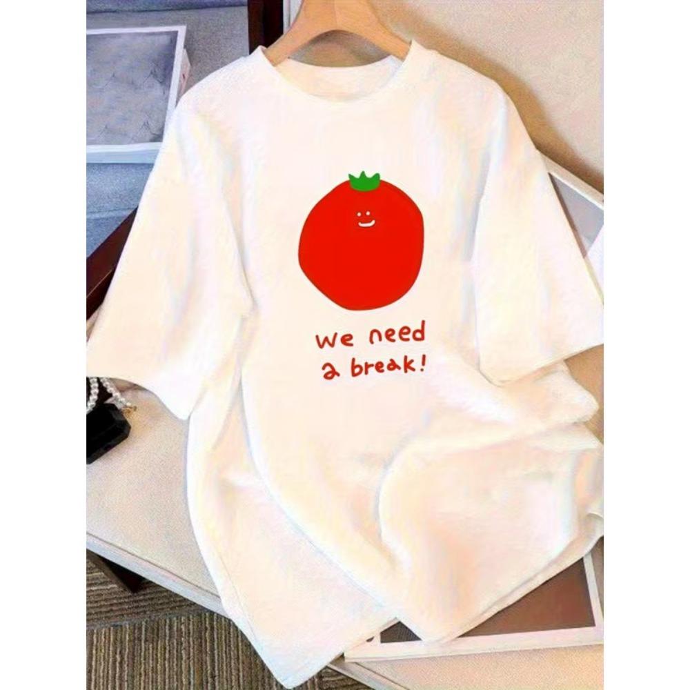 Funny Work Quote Tomato T-Shirt Men's Women's Loose Fit Tee with Slogan Print Casual Crew Neck Minimalist Top