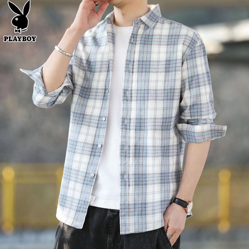 PLAYBOY Men s Plaid Long Sleeve Shirt Jacket