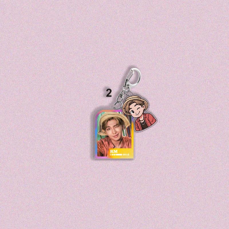 7pcs BTS Character + Cartoon Double Keychain, Laser-framed Pendant, Celebrity Merchandise Support Charm, ARMY Exclusive Merchandise