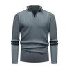 Men's European-American Half-Zip Solid Color Knit Sweater with Vertical Stripes