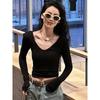 2025 V-Neck Long-Sleeve Women's T-Shirt, Designer Style, Pure & Elegant, Slimming Base Layer, Short Top