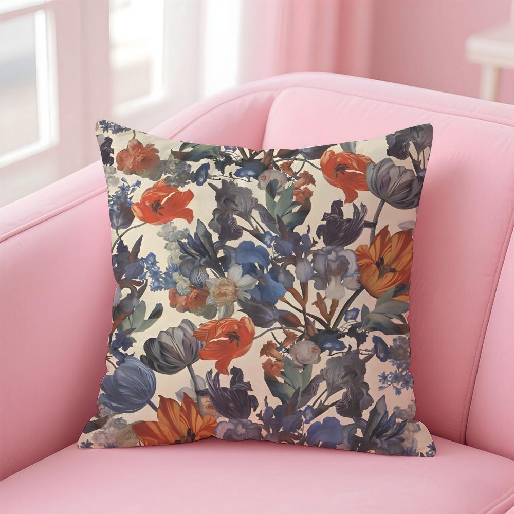 S-Small Floral Pastoral Style Cushion Cover Pillow Case Soft Friendly Fabric & Concealed Zipper