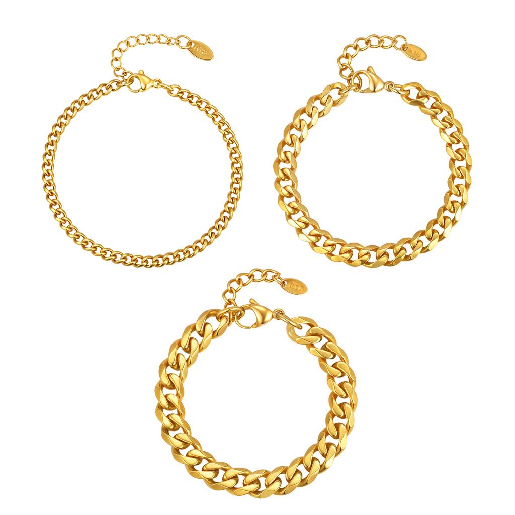 Fashion Stainless Steel Four-Sided Grinding Gold Bracelet Ladies 1093