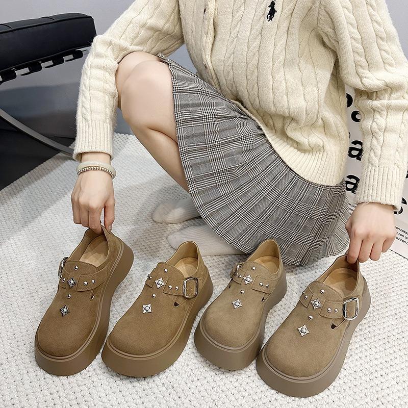 Muffin Thick-soled Retro Women's New Spring Height Increase, One Pedal Big Head with Skirt, Loafer Single Shoes