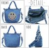 DIVA Rose Women's 2-Way Denim Tote Bag, Shoulder Bag, Small Mini Bag, Sparkling Smile Design (Light Blue)