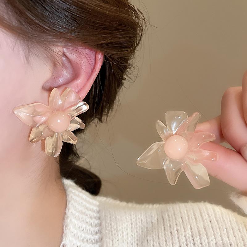 Super fairy pink flower love fringed earrings versatile temperament earrings light luxury earrings women