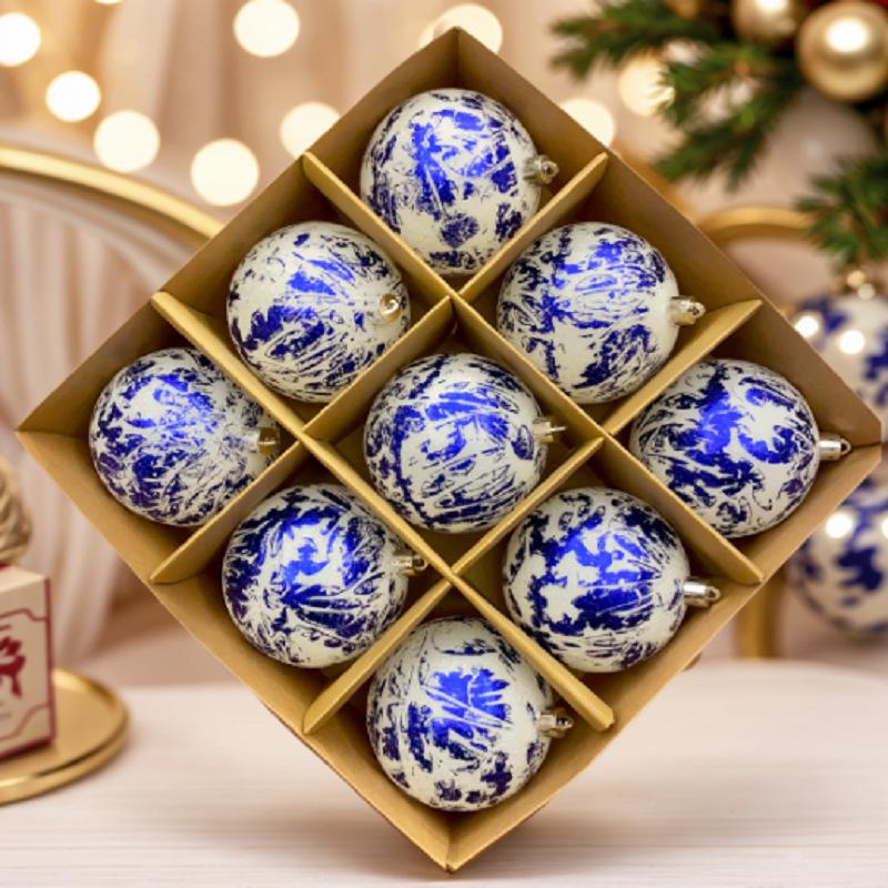 2025 Cross Border New Ink Style Christmas Ball, Sparkling Powder and Hand Drawn Christmas Ball Decoration Window Pendant