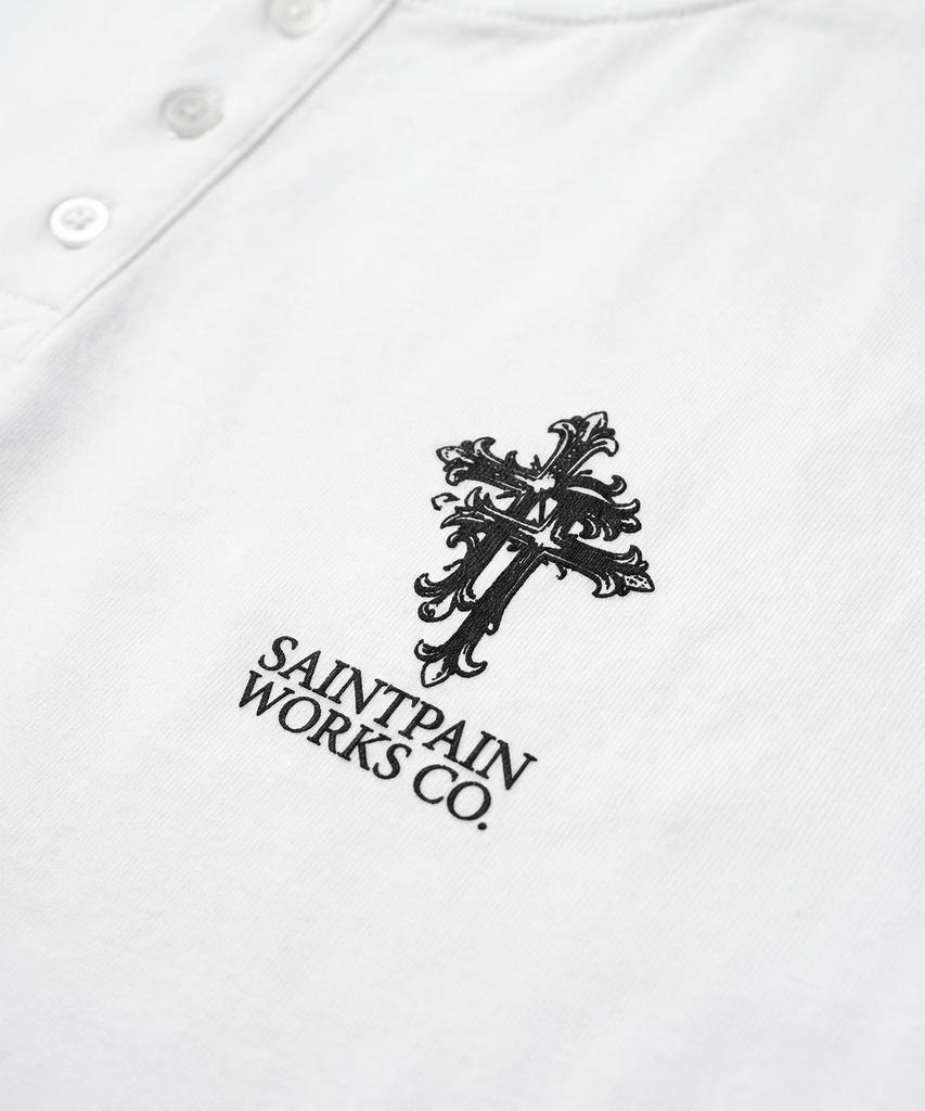 SAINTPAIN Sp Double Cross Heavyweight Henley Neck Short Sleeve Tee White