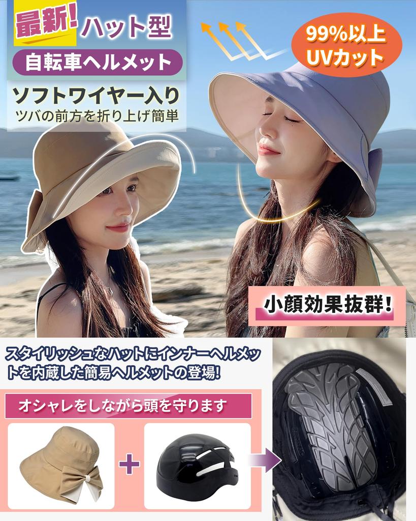 UPF Adult Bicycle Helmet with Helmet Stylish Hat Style for Women and Fits Head Circumferences with Chin Ideal for Everyday and Disaster Beige Built-in