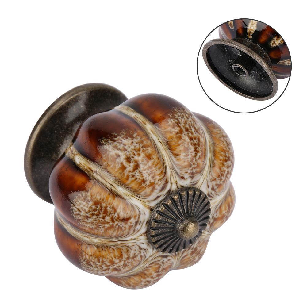 European Ceramic Pumpkin Door Knobs Cabinet Handles Single Hole Cupboard Drawer Pulls (White)