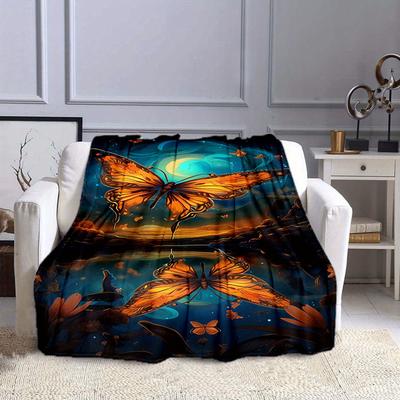 1pc Butterfly Print Blanket, Flannel Blanket, Soft Warm Throw Blanket Nap Blanket For Couch Sofa Office Bed Camping Travel