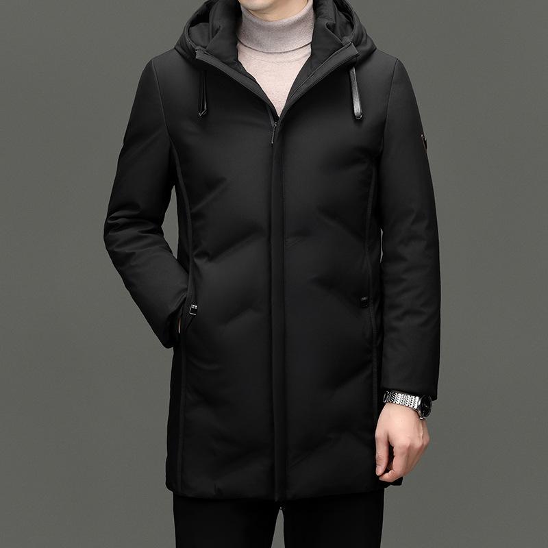Mid-length Hooded Down Jacket for Men - Winter Casual Style with Warm White Duck Down