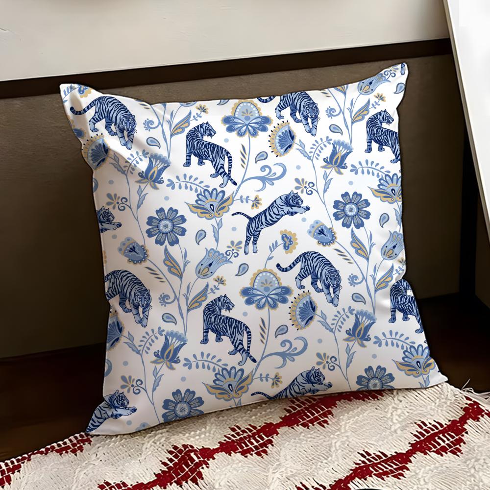 Tropical Tiger Pattern Cushion Cover Reversible Soft Durable Pillow Cover Home  Car MultiScene Use for Daily Comfort