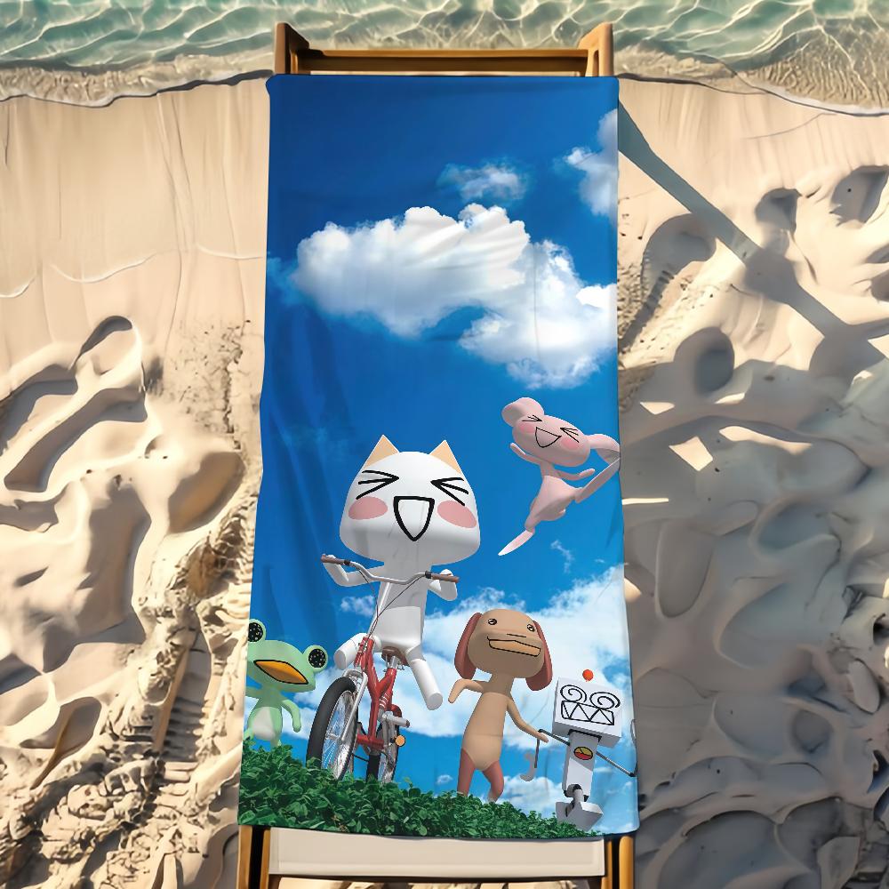 Cute Toro Inoue Cat Towel Beach Shower Bath Travel Lightweight Skin Friendly for Pool Camping Cruise Summer