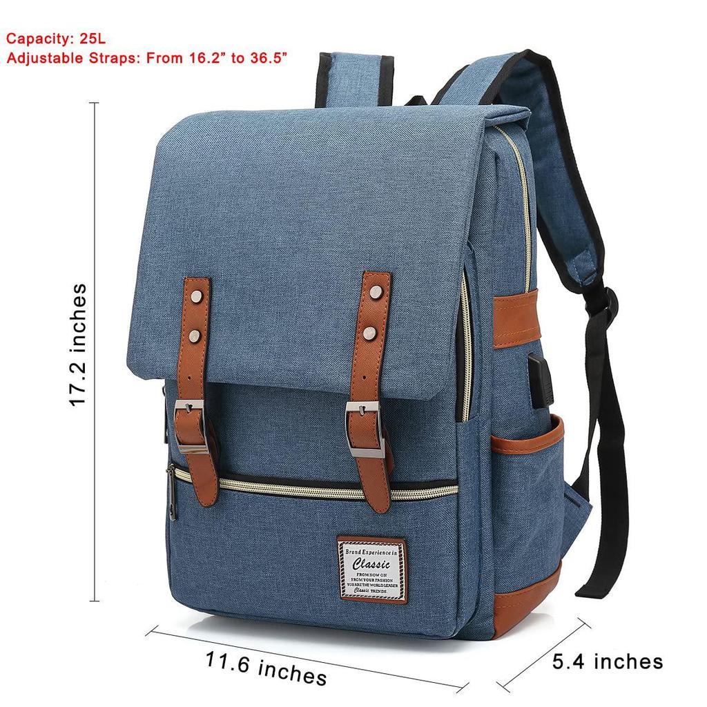 Retro Canvas USB Backpack: Unisex, Large Outdoor Travel Bag
