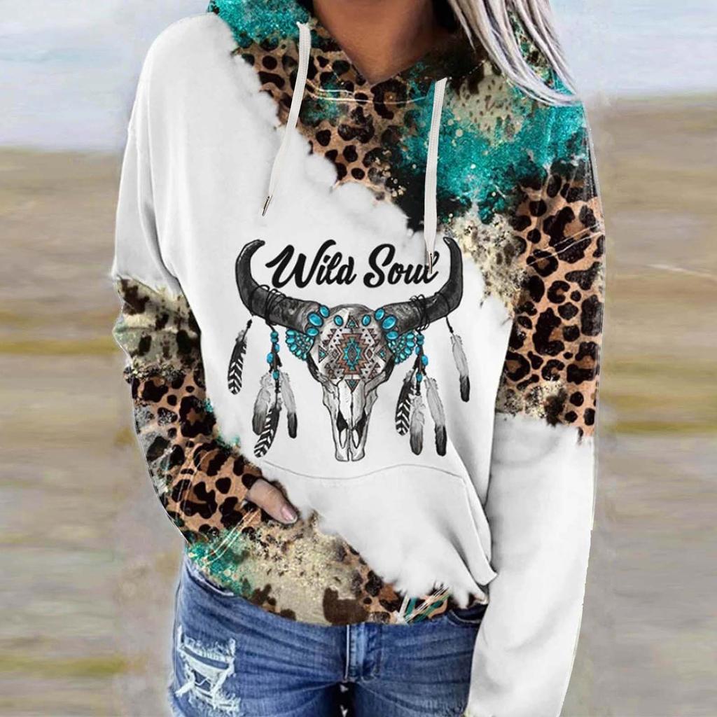 Women's Casual Fashion Temperament Round Neck Jumper Long Sleeve Western  Hoodie