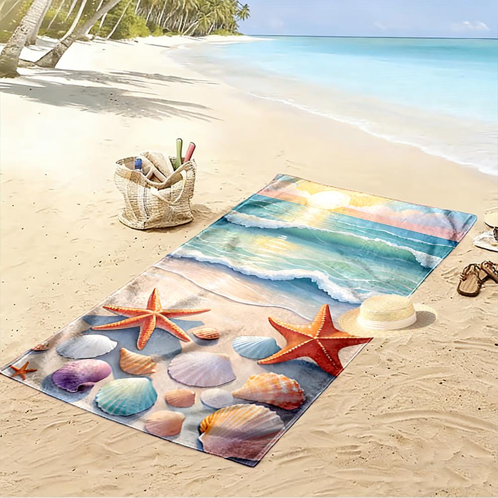 Starfish and Seashell Beach Sunset Design Beach towel quick-drying for travel outdoor sports jogging beach and swimming