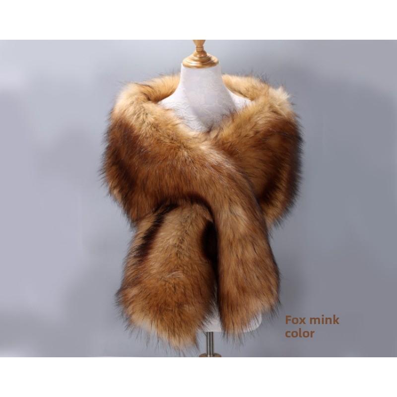 Autunno Inverno di Alta Qualità Lungo Nuovo Pelliccia Sintetica Capelli di Volpe Abito da Sposa da Sera Ispessito Scialle Grande Mantella sciarpa Sciarpa da Donna