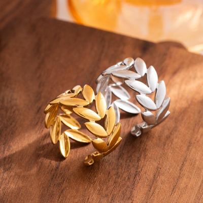 Wheat Ear Adjustable Stainless Steel Ring with 18K Gold Vacuum Electroplating