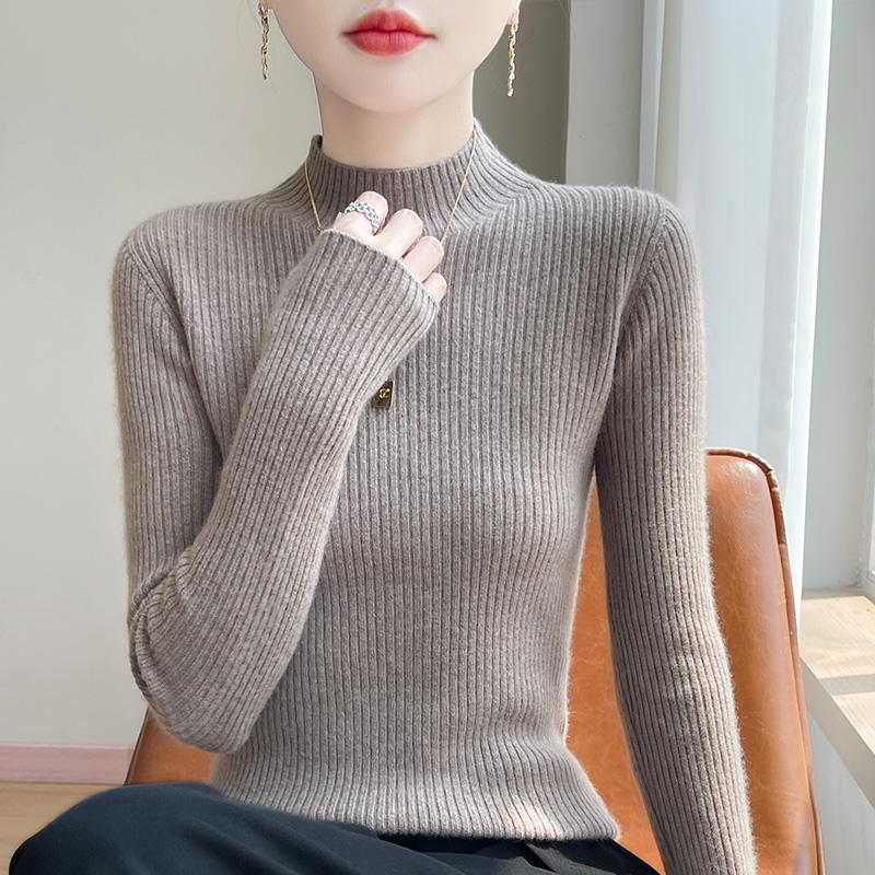 Autumn/Winter Women's Soft Semi-High Neck Sweater Shirt - Versatile, Slimming & Super Warm Knitwear