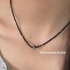 S925 Sterling Silver Black Spinel & Gray Stone Beaded Necklace - Sweet Cool High-End Layered Clavicle Chain for Girls