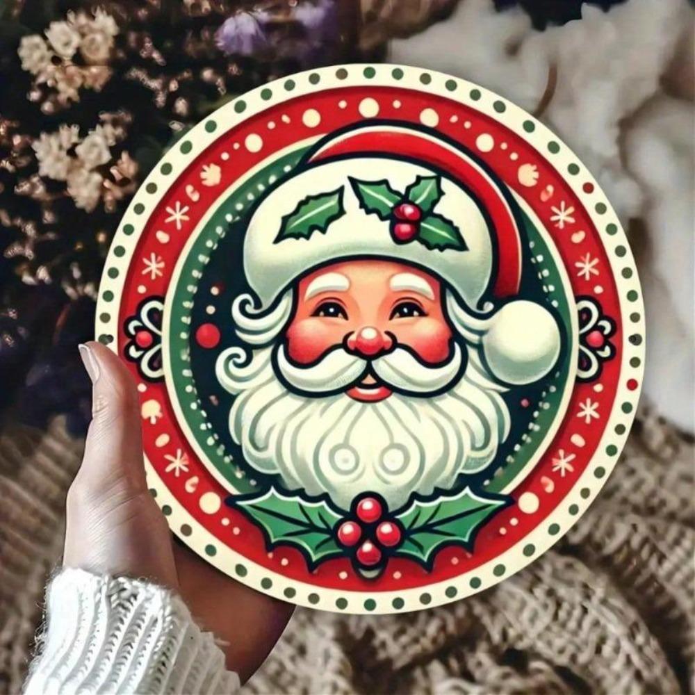 Vintage Santa Claus Metal Tin Sign Round Wall Decor for Home Bar Cafe
