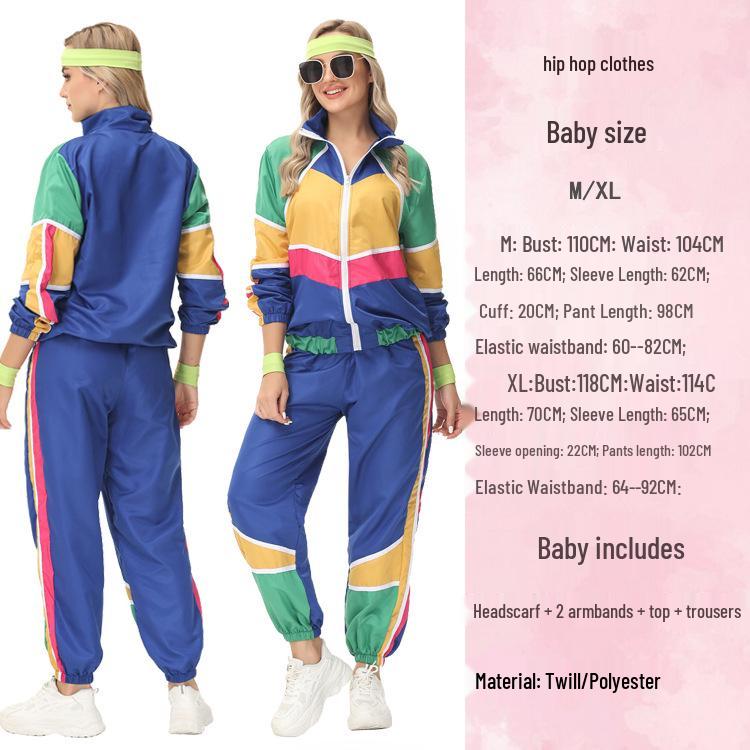 70er Jahre Retro Europäischer Hip Hop Rock Sport Stil Cosplay Kleidung für Männer, Frauen & Paare - Perfekt für Bühnenauftritte Medium blue