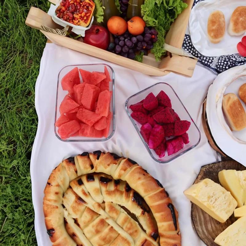 200-370-640-1000 ml rectangular Borosilicate 4-piece Microwave-friendly Container Set of 4 Glass Container