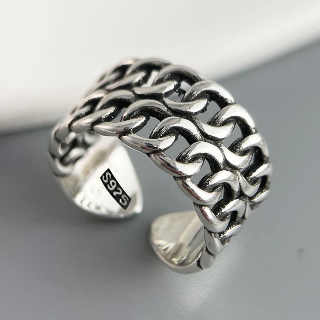 925 Sterling Silver Rings for Women Couple Minimalist Handmade Simple Retro Flower Heart Ring Fine Jewelry Gift Prevent Allergy